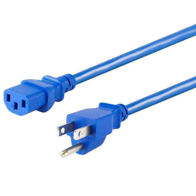 Monoprice 3-Prong Power Cord - 3 Feet - Blue, NEMA 5-15P to IEC 60320 C13, 14AWG, 15A/1875W, 125V, Works With Most PCs, Monitors, Scanners, & Printers, 2 of 7