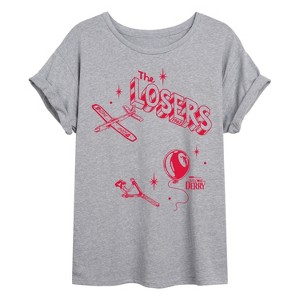Women's It: Welcome to Derry Welcome To Derry The Losers Oversized Graphic T-Shirt - Heather Grey - X-Large - 1 of 4