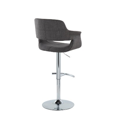 Vintage Flair Chrome Metal Charcoal Fabric Adjustable Swivel Barstool