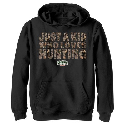 Boy's Mossy Oak Just A Kid Who Loves Hunting Pull Over Hoodie - Black - Medium