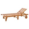 Resenkos Lounge Chair Outdoor, Patio Lounge Chair,Outdoor Folding Chaise Lounge Chair Recliner with Wheels, Acacia Wood Frame - Teak Color - 3 of 4