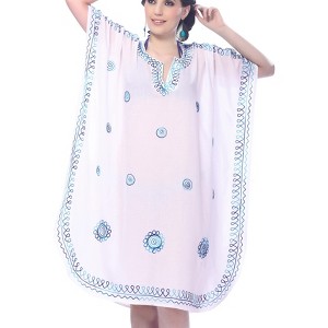 LA LEELA Women's House Daily Routine Evening Wear Loungewear Casual Bikini Kaftan Tunic Vacation Coverup Mini Caftan for Women 2X-3X White, Solid - 1 of 3