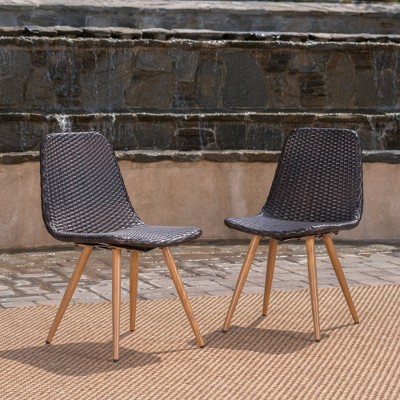 Grungis Outdoor Dining Chairs Set of 2,PE Wicker Patio Chairs with Heat-Transfer Tapered Legs,All-Weather Rattan Style for Garden, Poolside
