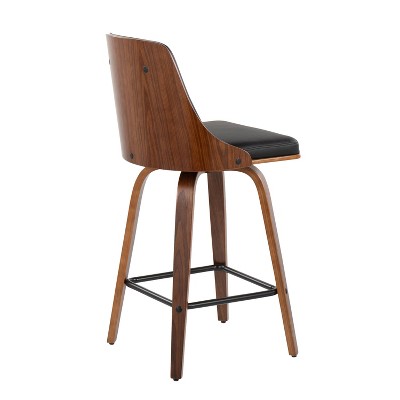 Gianna 26" Walnut and Black Faux Leather Swivel Counter Stools