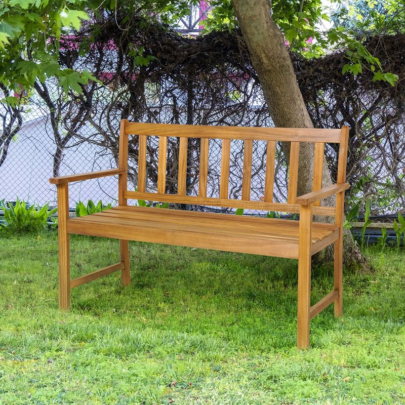 Costway  2-Person Slatted Bench Patio Acacia Wood Loveseat 800 Lbs Outdoor Natural, 1 of 9