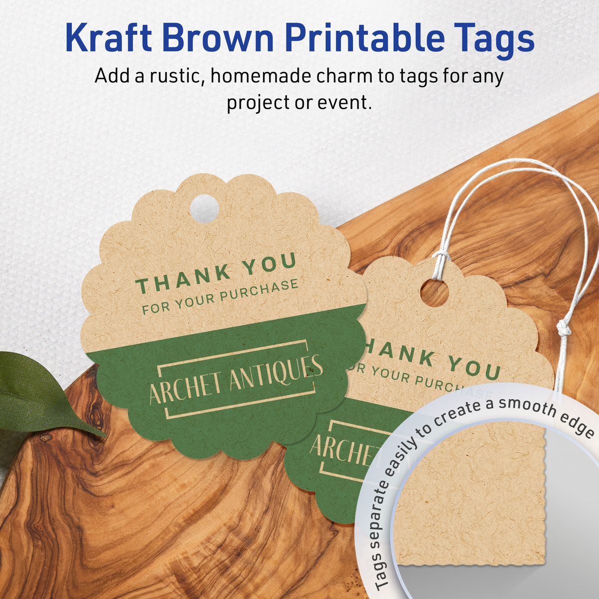 2-1/2" Diameter Round Scalloped Edge, Kraft Brown Printable Tags - thumbnail 2