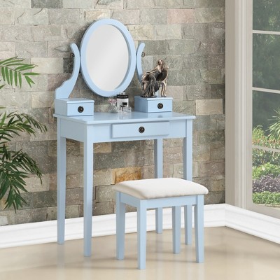 YONWAY Makeup Vanity Table and Stool Set with Adjustable Mirror and Three Storage Drawers for Bedroom,Ideal for Jewelry and Cosmetics Storage