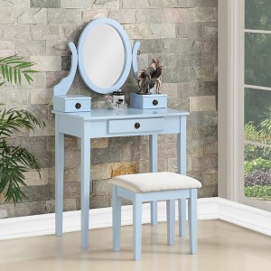 YONWAY Makeup Vanity Table and Stool Set with Adjustable Mirror and Three Storage Drawers for Bedroom,Ideal for Jewelry and Cosmetics Storage - 1 of 4