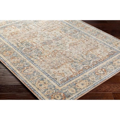 East Traditional Blue and Burnt Orange Washable Wool Area Rug 2'3" x 3'9"