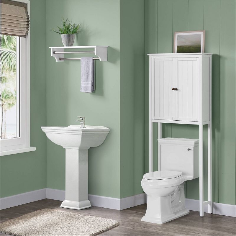 Dover Over the Toilet Hutch Bathroom Shelf with Two Doors and Two Towel Rods White - Alaterre Furniture, 3 of 15