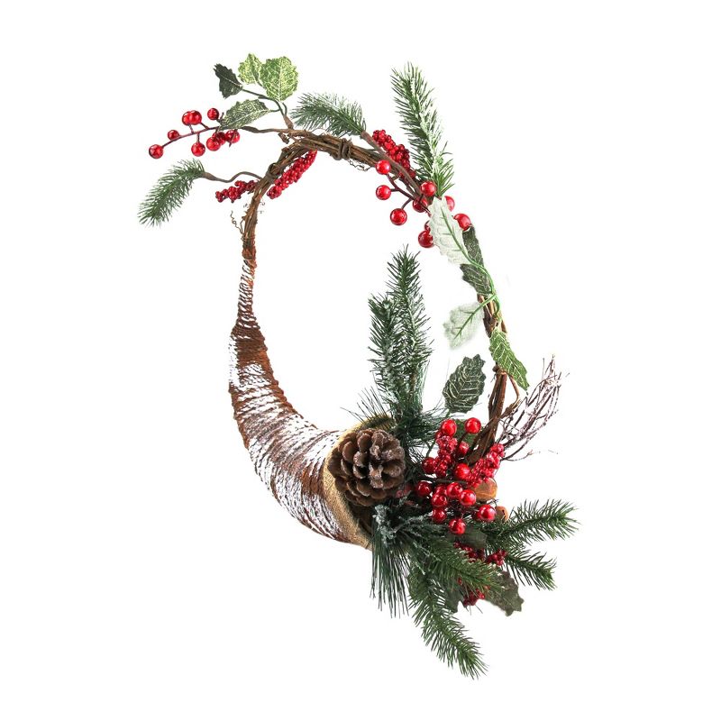 Northlight 14" Unlit Lightly Frosted Cornucopia Artificial with Berries and Pine Cones Christmas Wreath, 3 of 4