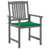vidaXL Patio Chairs 4 Pcs with Green Cushions, Gray Solid Acacia Wood, Outdoor Seating for Garden, Deck, Patio - 24"x22.4"x36.2" - 3 of 4