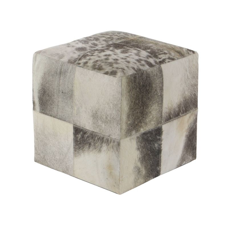Contemporary Square Cowhide Leather Stool Ottoman - Olivia & May, 3 of 30
