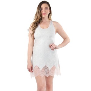 Memoi Women's Racerback Lace Trimmed Cotton Blend Chemise - 1 of 4