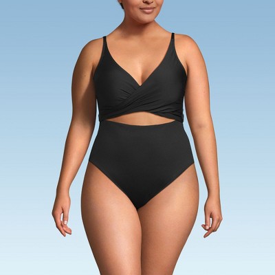 Lands' End Women's Wrap Monokini High Leg One Piece Swimsuit