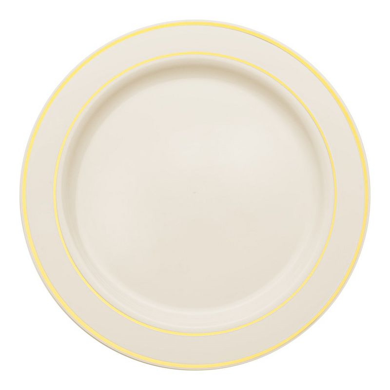 Smarty Had A Party 10.25" Ivory with Gold Edge Rim Plastic Dinner Plates (120 Plates), 1 of 7