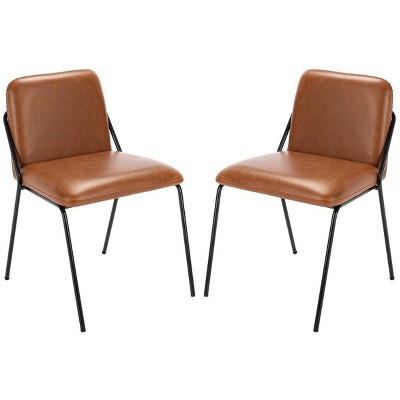Mid-Century Light Brown Vegan Leather Side Chair Set