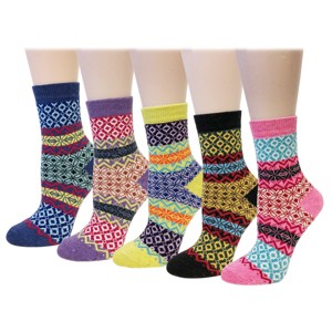 Wrapables Women's Thick Winter Warm Wool Socks (Set of 5), Boho - 1 of 4