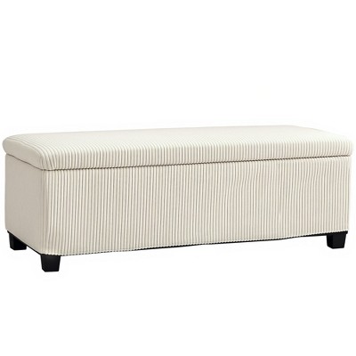 HOMCOM 44 Inches Storage Ottoman Bench, Corduroy End of Bed Foot Rest with Lid, Legs, Storage Chest for Living Room, Bedroom, Entryway, Beige