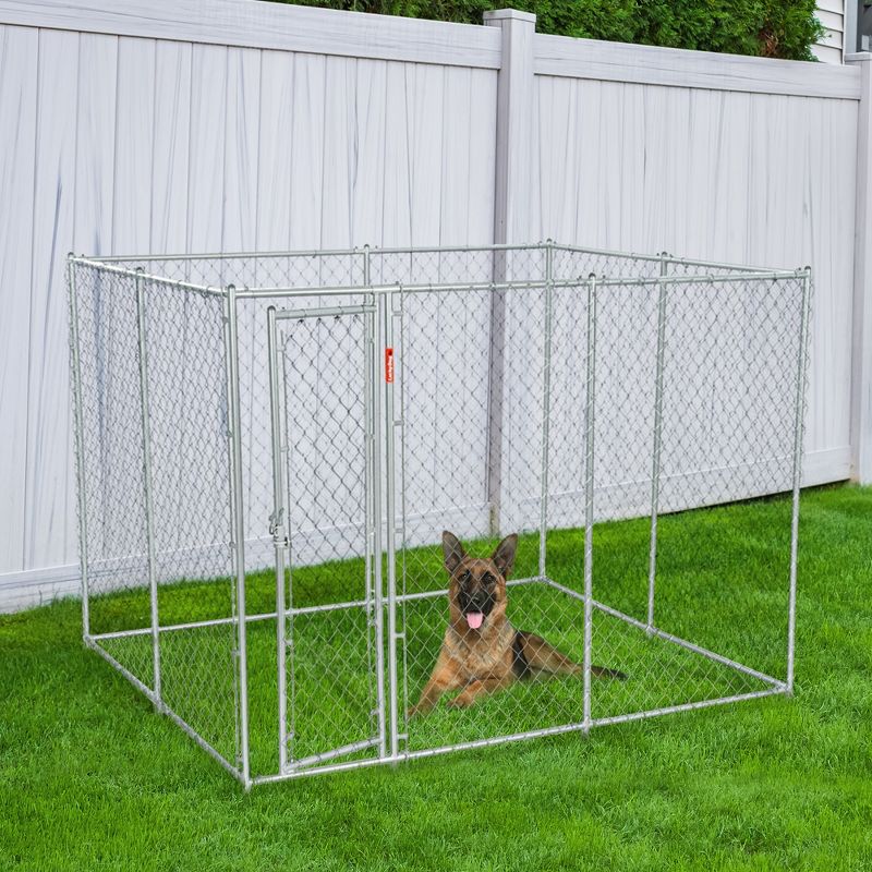 Lucky Dog Adjustable Heavy Duty Outdoor Galvanized Steel Chain Link Dog Kennel Enclosure with Latching Door, and Raised Legs, 3 of 7