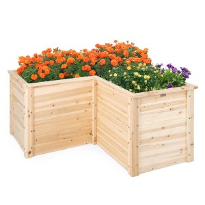 Costway 24'' L-Shaped Deep Root Planter Box Wooden Raised Garden Bed with Open-Ended Base - 1 of 4