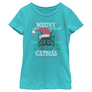 Girl's Lost Gods Meowy Catmas Knit T-Shirt - 1 of 4