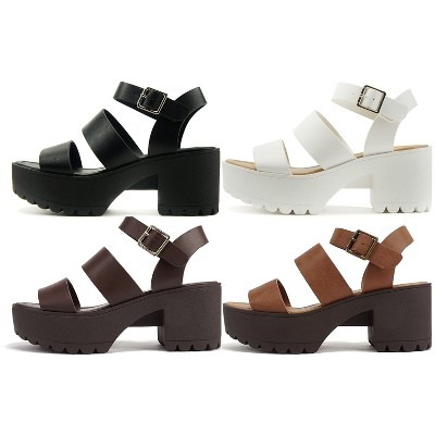 Soda ACCOUNT Women's Open Toe Block Heel Platform Sandals with Adjustable Ankle Strap