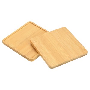 Unique Bargains Indoor and Outdoor Square Bamboo Planter Saucer Drip Tray Plant Drainage Trays 2 Pcs - 1 of 4