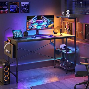 Bestier 51" Gaming Desk with LED Lights, Computer Desk with 4 Tiers, Reversible Shelves, Side Storage Bag, and Adjustable Shelf ,Black Marble - 1 of 4