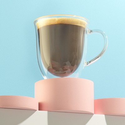 Clear Double Wall Insulated Glass Coffee Mugs - 13.5 oz Set