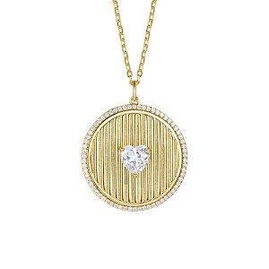 14K gold plated heart medalliion pendant necklace with sparkling cubic zirconia accent for elegant and timeless appeal - 1 of 3