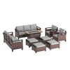 Sonkuki 9 Pieces Patio Sofa with Rectangle Fire Pit Table and Ottomans, Patio Conversation Couch with Cushion - 2 of 4