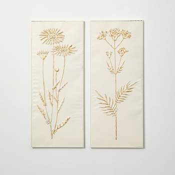 Sullivans Gold-Brushed Botanical Panels Set of 2, 29.5"H Multicolored