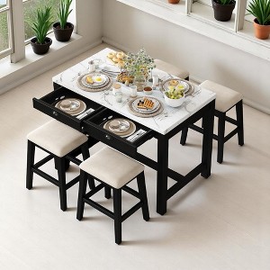 5-Piece Dining Set for 4, Counter Height Modern Kitchen Table with Storage Drawers & 4 Upholstered Chairs for Small Space or Dining Room - 1 of 4