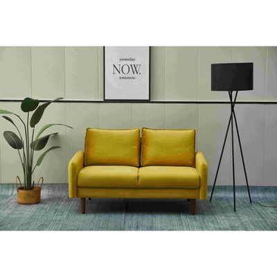 Velvet Loveseat Mid-Century Modern Sofa Tufted Couch with Wooden Legs for Living Room