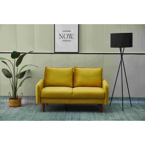 Velvet Loveseat Mid-Century Modern Sofa Tufted Couch with Wooden Legs for Living Room - 1 of 4
