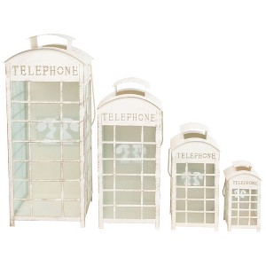 Northlight Weathered Telephone Booth Candle Lanterns - 25" - Cream and Gold - Set of 4 - 1 of 4