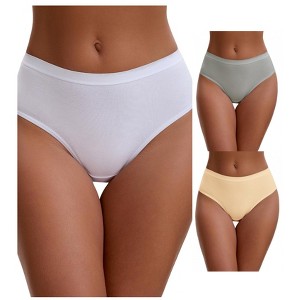 INSPIRE CHIC Women's Cotton High Waist Bright Trim Briefs Elastic Waistband Breathable Underwear 3 Packs - 1 of 4