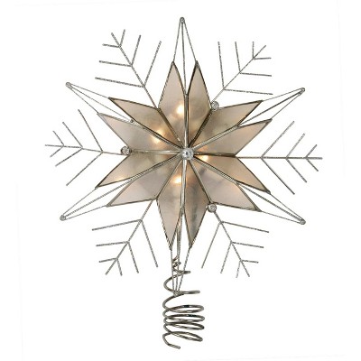 Kurt S. Adler 10.5" Lighted Capiz Star with Silver Snow Flake Christmas Tree Topper - Clear Lights