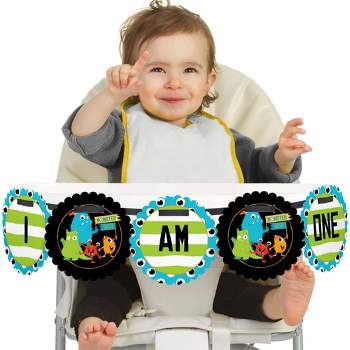 Big Dot of Happiness Monster Bash 1st Birthday Highchair Decor - I Am One - Little Monster First Birthday High Chair Banner