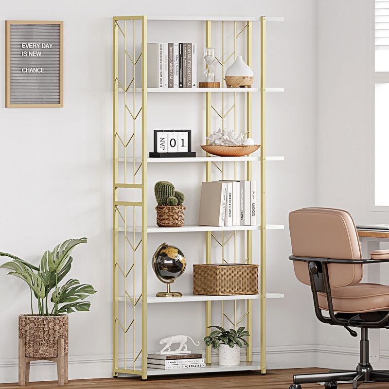Whizmax 6 Tiers Gold Bookshelf, Modern Bookshelf, Storage Shelves in Living Room/Home/Office, Books Holder Organizer for Movies, Gold, 3 of 9