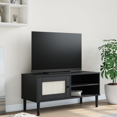 vidaXL TV Stand SENJA Rattan Look Black 41.7 in.x15.7 in.x19.3 in. Solid Wood Pine