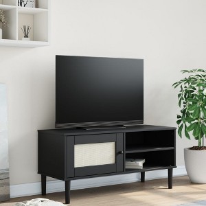 vidaXL TV Stand SENJA Rattan Look Black 41.7 in.x15.7 in.x19.3 in. Solid Wood Pine - 1 of 4