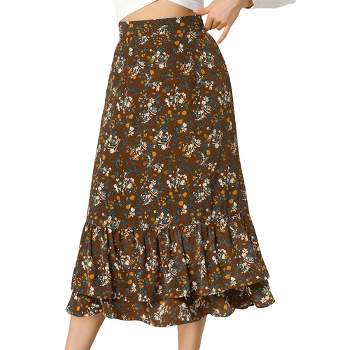 Women's Pleated Satin Midi A-line Skirt - Ava & Viv™ Brown Animal Print ...