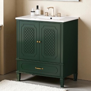 30" Vintage Bathroom Vanity with Sink, Freestanding Wood Cabinet with Drawer, Door Shelf & Adjustable Shelf, Storage Vanity for Bathroom - 1 of 4
