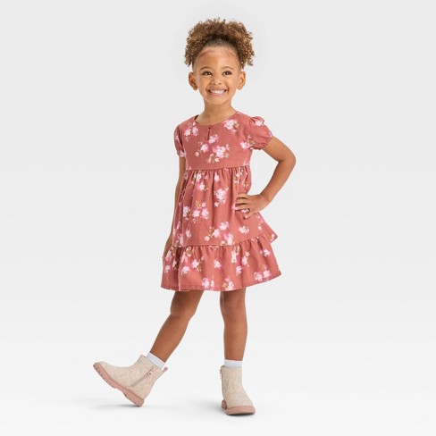 OshKosh B'gosh Toddler Girls' Floral Short Sleeve A-Line Dress - Brown 12M