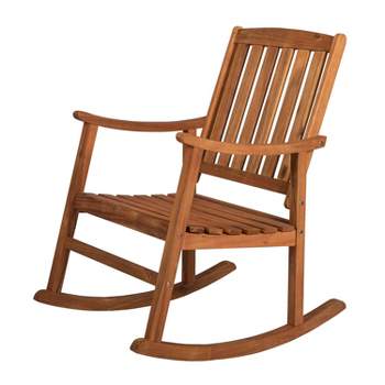 Penny Classic Slat-Back Acacia Wood Patio Outdoor Rocking Chair - JONATHAN Y
