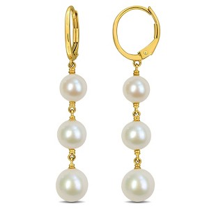 EVERLY JEWELRY | 10k Yellow Gold 6 - 8 MM Cultured Freshwater Pearl Drop Leverback Earrings - 1 of 4