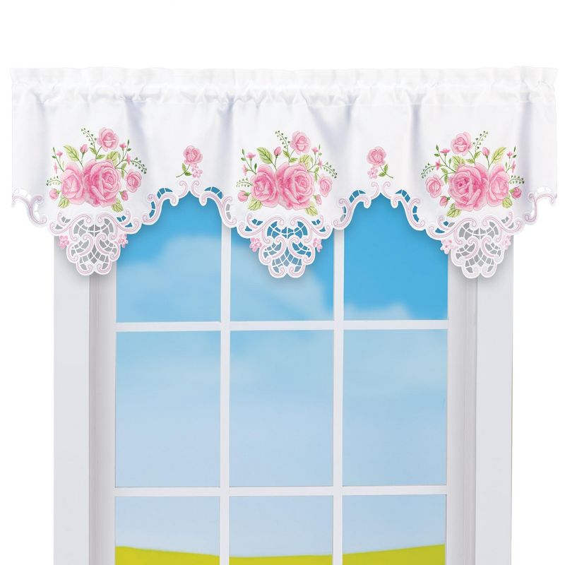 Collections Etc Embroidered Dainty Rose Intricate Cut-Out Window Valance 57.5" WIDE, 1 of 3