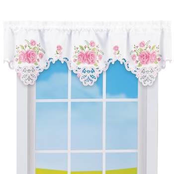 Collections Etc Embroidered Dainty Rose Intricate Cut-Out Window Valance 57.5" WIDE